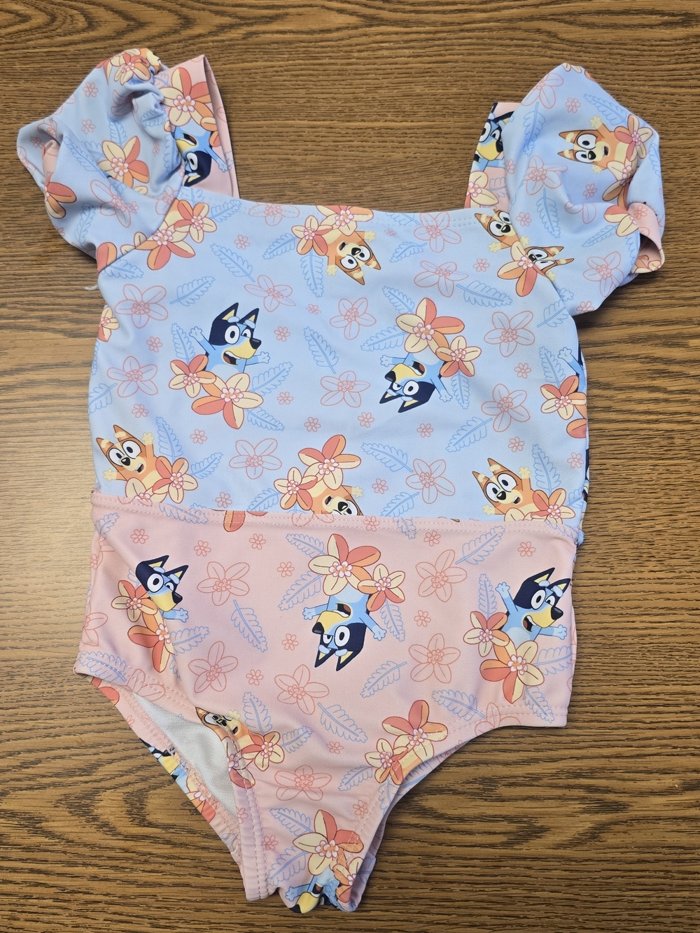 Bluey Girls Blue & Pink Floral One-Piece Swimsuit Sz 2T